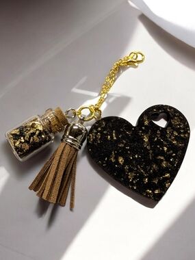 Black & Gold Heart Accessory with Tassel and Bottle Charm